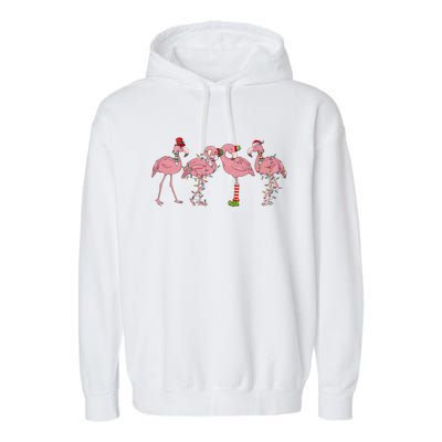 Flamingo Christmas Lights Pink Flamingo Xmas Squad Funny Gift Garment-Dyed Fleece Hoodie