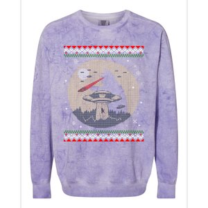 Funny Cat Laser Eye Spaceship Ufo Alien Ugly Christmas Funny Gift Colorblast Crewneck Sweatshirt