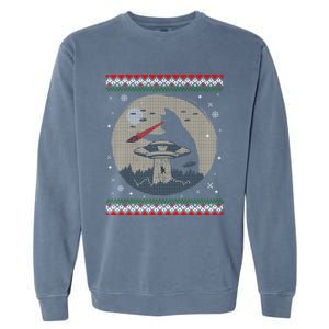 Funny Cat Laser Eye Spaceship Ufo Alien Ugly Christmas Funny Gift Garment-Dyed Sweatshirt