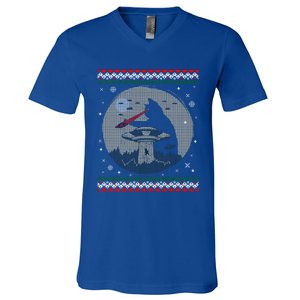 Funny Cat Laser Eye Spaceship Ufo Alien Ugly Christmas Funny Gift V-Neck T-Shirt