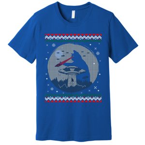 Funny Cat Laser Eye Spaceship Ufo Alien Ugly Christmas Funny Gift Premium T-Shirt