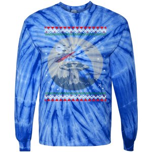 Funny Cat Laser Eye Spaceship Ufo Alien Ugly Christmas Funny Gift Tie-Dye Long Sleeve Shirt