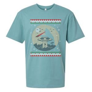 Funny Cat Laser Eye Spaceship Ufo Alien Ugly Christmas Funny Gift Sueded Cloud Jersey T-Shirt