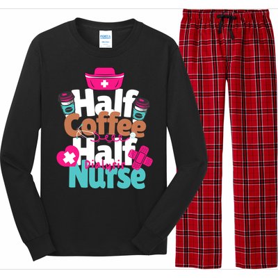 Funny Coffee Lover Quote Half Coffee Half Dialysis Nurse Gift Long Sleeve Pajama Set