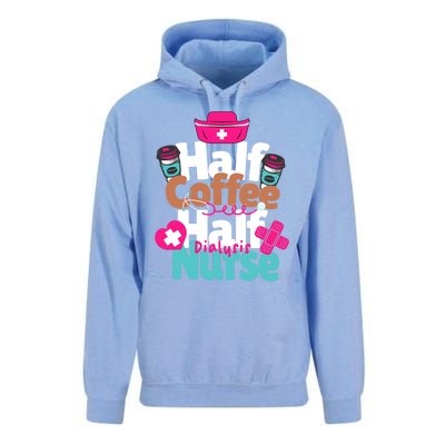 Funny Coffee Lover Quote Half Coffee Half Dialysis Nurse Gift Unisex Surf Hoodie