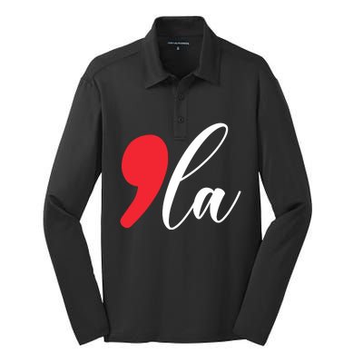 Funny Comma La Kamala Harris 2024 Silk Touch Performance Long Sleeve Polo