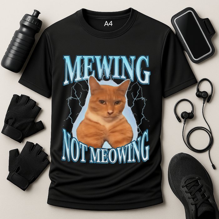 Funny Cat Meme Mewing Looksmax Meowing Cat Trend Performance Shirt
