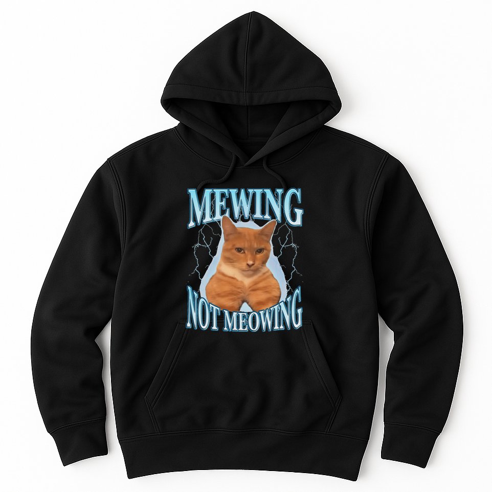 Funny Cat Meme Mewing Looksmax Meowing Cat Trend Hoodie