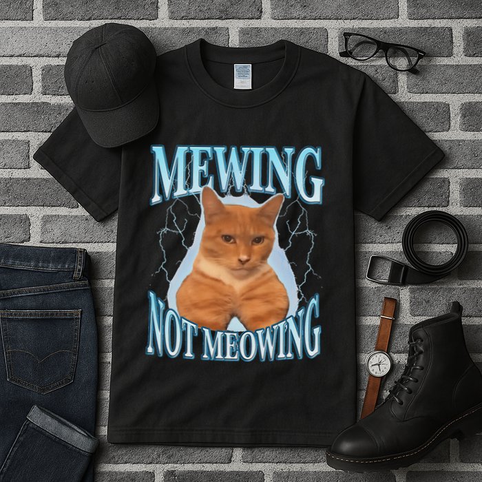 Funny Cat Meme Mewing Looksmax Meowing Cat Trend Tall T-Shirt