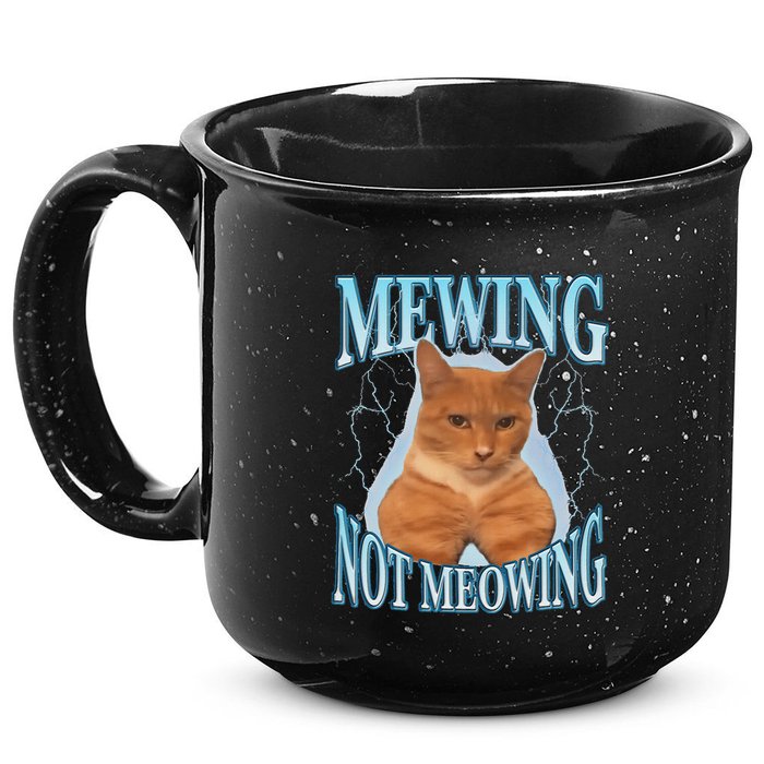 Funny Cat Meme Mewing Looksmax Meowing Cat Trend 15oz Campfire Ceramic Mug