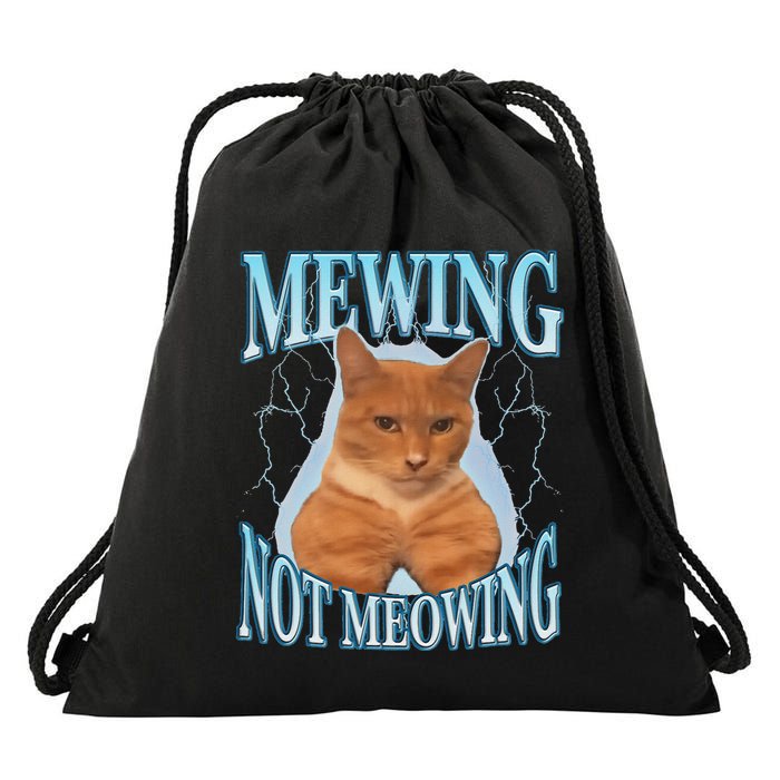 Funny Cat Meme Mewing Looksmax Meowing Cat Trend Drawstring Bag