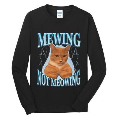 Funny Cat Meme Mewing Looksmax Meowing Cat Trend Tall Long Sleeve T-Shirt
