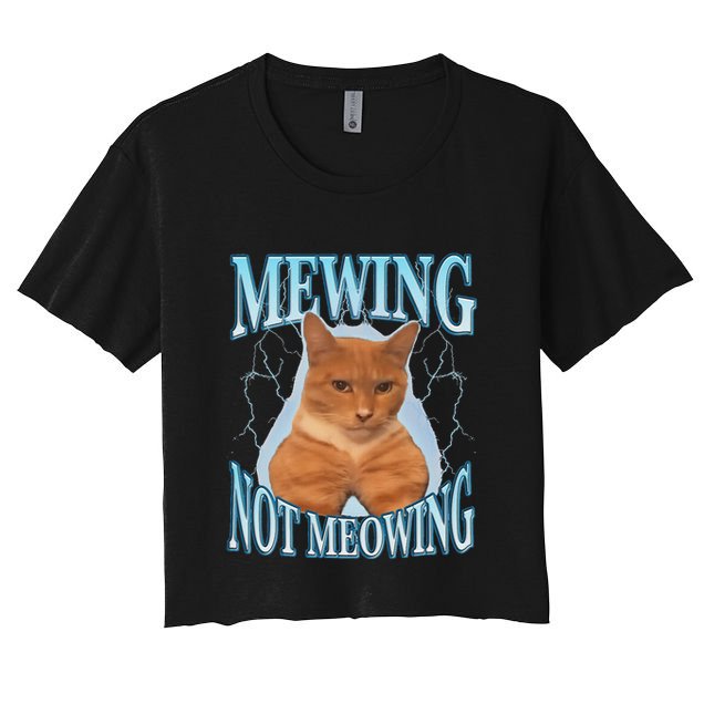 Funny Cat Meme Mewing Looksmax Meowing Cat Trend Crop Top