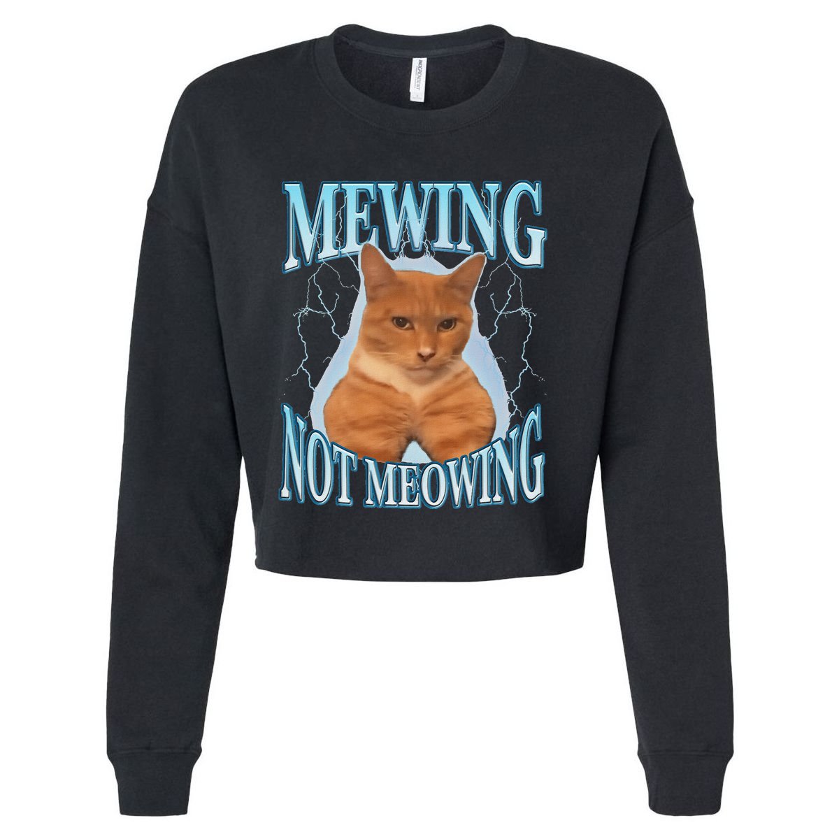 Funny Cat Meme Mewing Looksmax Meowing Cat Trend Cropped Pullover Crew