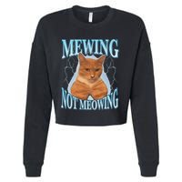Funny Cat Meme Mewing Looksmax Meowing Cat Trend Cropped Pullover Crew