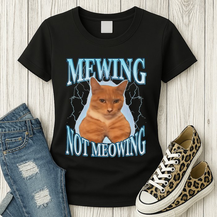 Funny Cat Meme Mewing Looksmax Meowing Cat Trend Womens T-Shirt