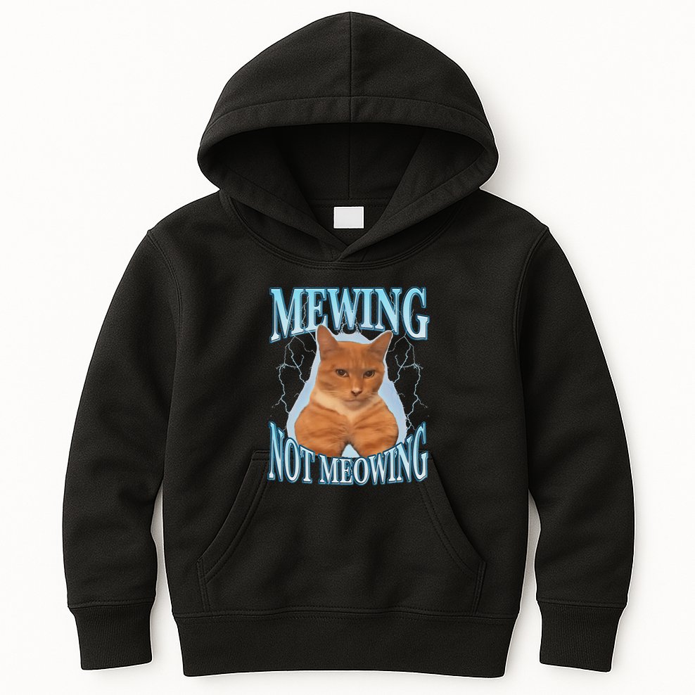 Funny Cat Meme Mewing Looksmax Meowing Cat Trend Kids Hoodie