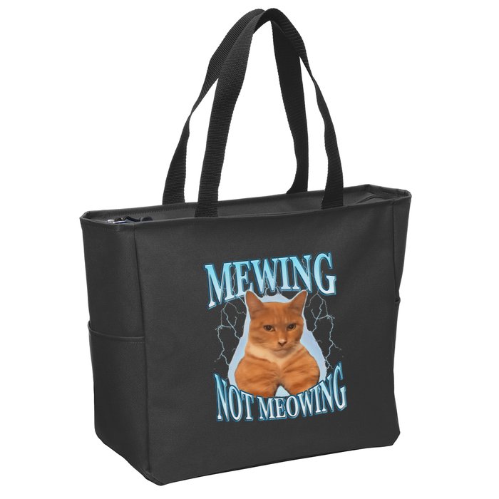 Funny Cat Meme Mewing Looksmax Meowing Cat Trend Zip Tote Bag