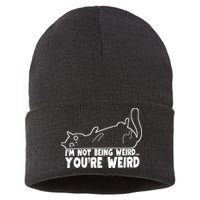Funny Cat Meme Im Not Being Weird Youre Weird Cat Dad Mom Sustainable Knit Beanie