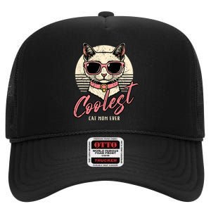 Funny Cat Mom Best Cat Mom Ever Coolest Cat Mama Graphic High Crown Mesh Back Trucker Hat