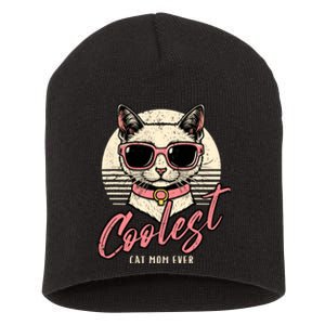 Funny Cat Mom Best Cat Mom Ever Coolest Cat Mama Graphic Short Acrylic Beanie