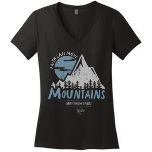 Faith Can Move Mountains Christian Women's V-Neck T-Shirt