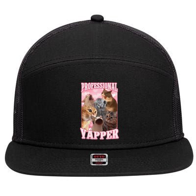 Funny Cat Meme Professional Yapper Cat Oddly Specific Dank 7 Panel Mesh Trucker Snapback Hat