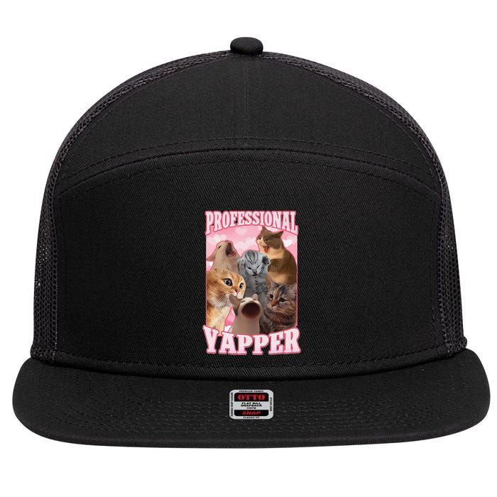 Funny Cat Meme Professional Yapper Cat Oddly Specific Dank 7 Panel Mesh Trucker Snapback Hat