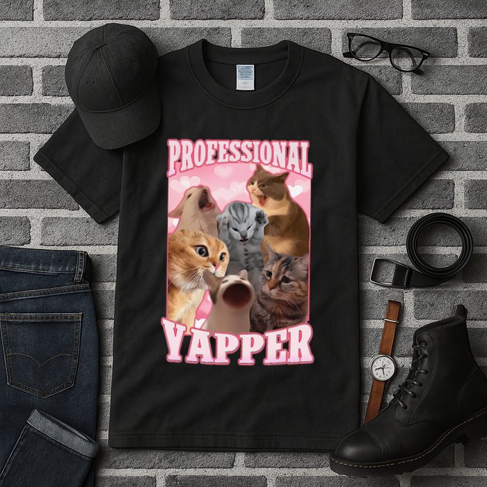 Funny Cat Meme Professional Yapper Cat Oddly Specific Dank Tall T-Shirt