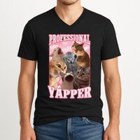 Funny Cat Meme Professional Yapper Cat Oddly Specific Dank V-Neck T-Shirt