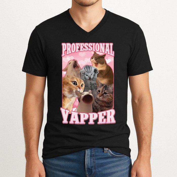 Funny Cat Meme Professional Yapper Cat Oddly Specific Dank V-Neck T-Shirt