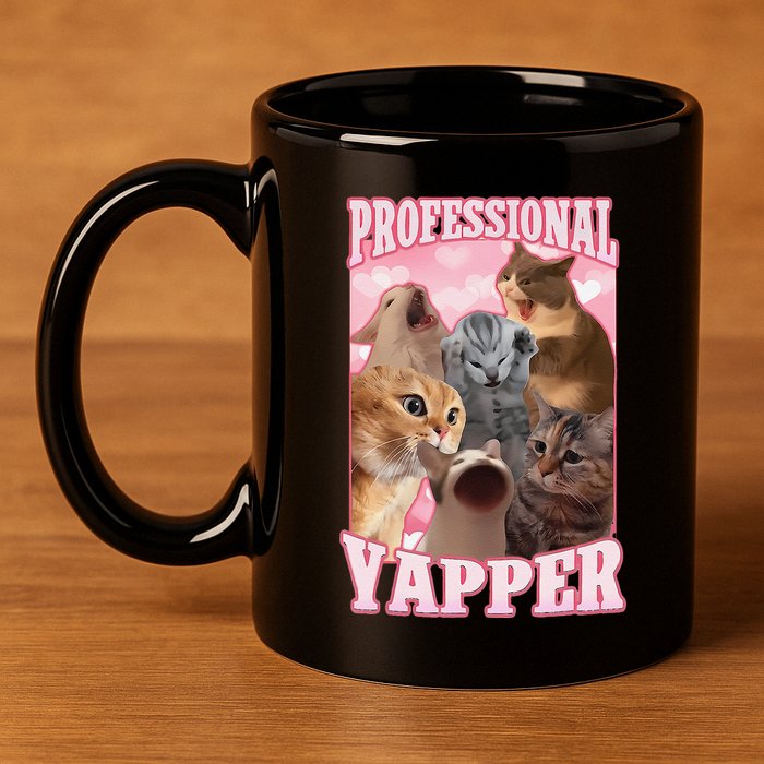 Funny Cat Meme Professional Yapper Cat Oddly Specific Dank 11oz C Handle Ceramic Mug