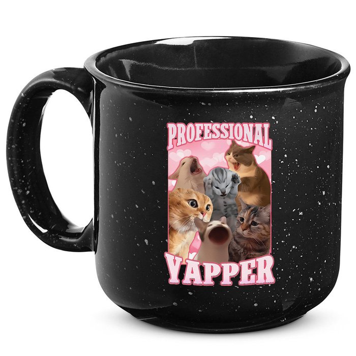 Funny Cat Meme Professional Yapper Cat Oddly Specific Dank 15oz Campfire Ceramic Mug