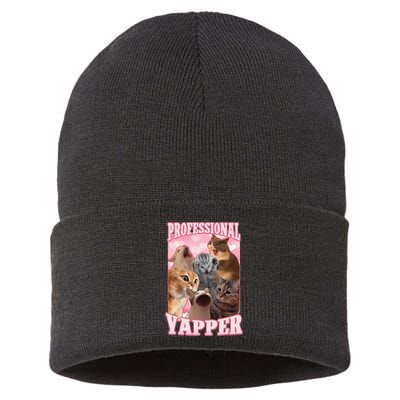 Funny Cat Meme Professional Yapper Cat Oddly Specific Dank Sustainable Knit Beanie