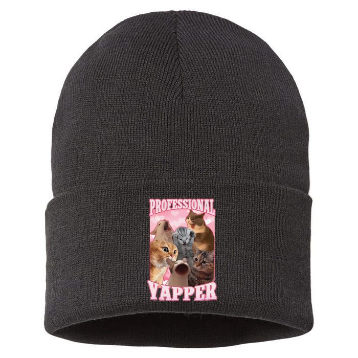 Funny Cat Meme Professional Yapper Cat Oddly Specific Dank Sustainable Knit Beanie