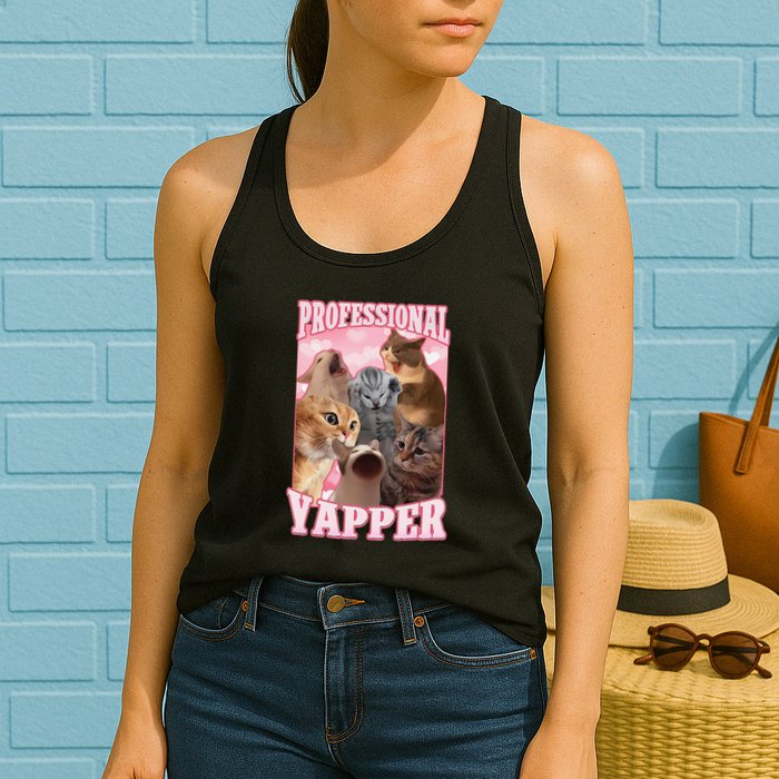 Funny Cat Meme Professional Yapper Cat Oddly Specific Dank Womens Tank Top