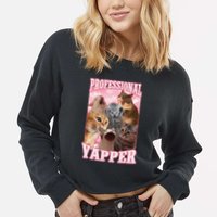 Funny Cat Meme Professional Yapper Cat Oddly Specific Dank Cropped Pullover Crew