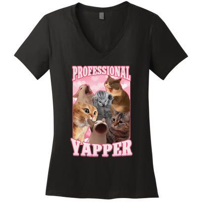 Funny Cat Meme Professional Yapper Cat Oddly Specific Dank Women's V-Neck T-Shirt