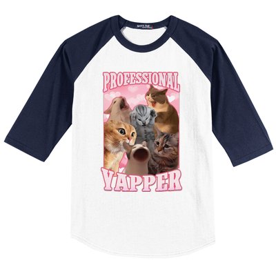 Funny Cat Meme Professional Yapper Cat Oddly Specific Dank Baseball Sleeve Shirt