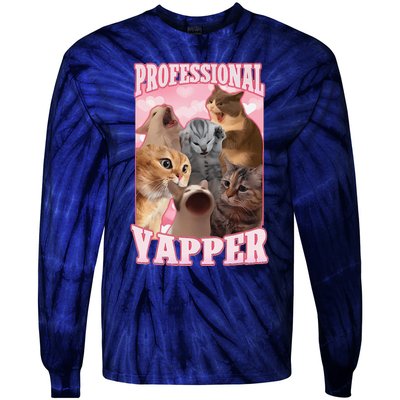 Funny Cat Meme Professional Yapper Cat Oddly Specific Dank Tie-Dye Long Sleeve Shirt