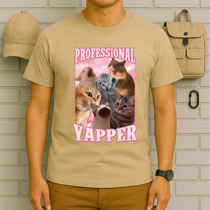 Funny Cat Meme Professional Yapper Cat Oddly Specific Dank T-Shirt