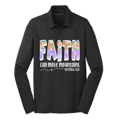 Faith Can Move Mountains Matthew 21:22 Prayer Silk Touch Performance Long Sleeve Polo