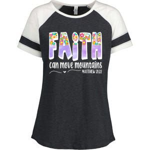 Faith Can Move Mountains Matthew 21:22 Prayer Enza Ladies Jersey Colorblock Tee