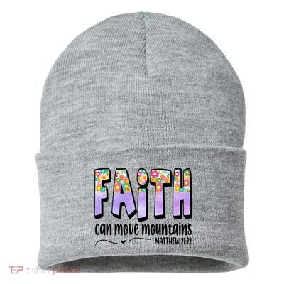 Faith Can Move Mountains Matthew 21:22 Prayer Sustainable Knit Beanie