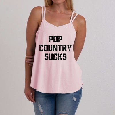 Funny Country Music Gifts Pop Country Sucks Women's Strappy Tank