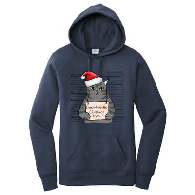 Funny Cat Mug Shot I Knocked Over The Christmas Tree Gift Women's Pullover Hoodie