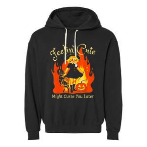 Feeling Cute Might Curse You Later Cute Witch Garment-Dyed Fleece Hoodie