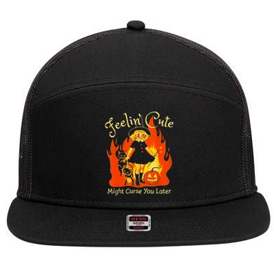 Feeling Cute Might Curse You Later Cute Witch 7 Panel Mesh Trucker Snapback Hat