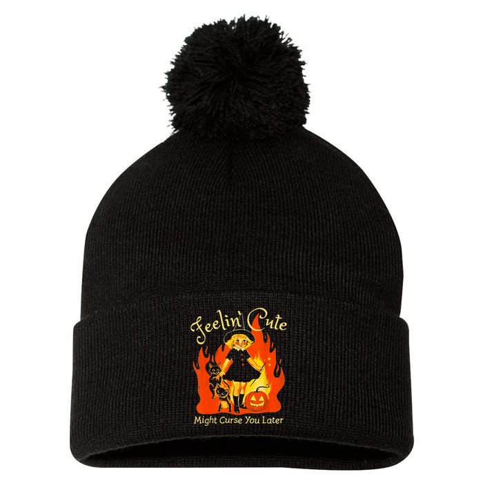 Feeling Cute Might Curse You Later Cute Witch Pom Pom 12in Knit Beanie