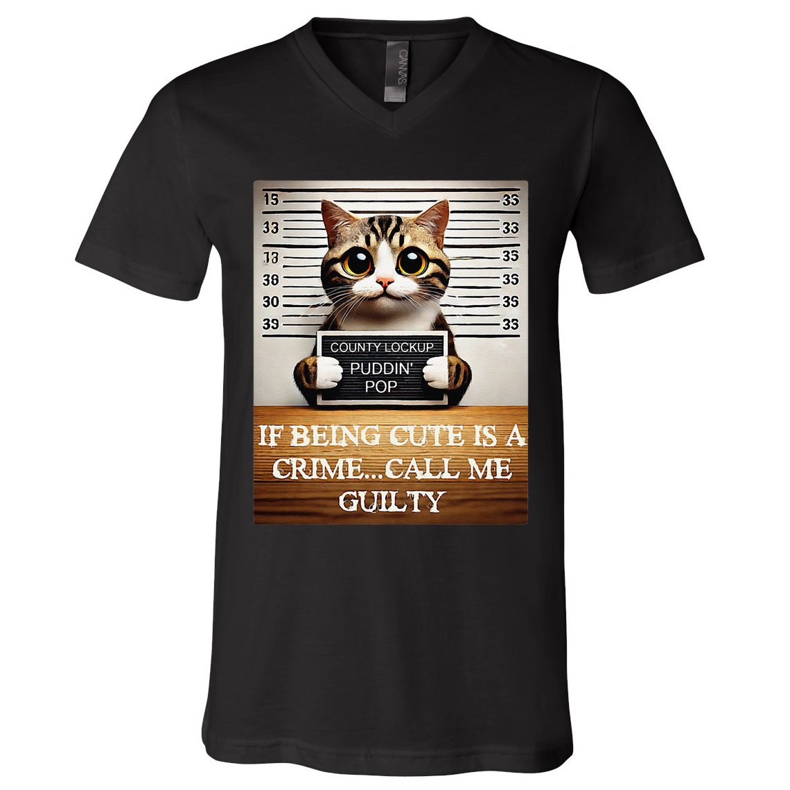 Funny Cat Meme Guilty Of Being Cute V-Neck T-Shirt